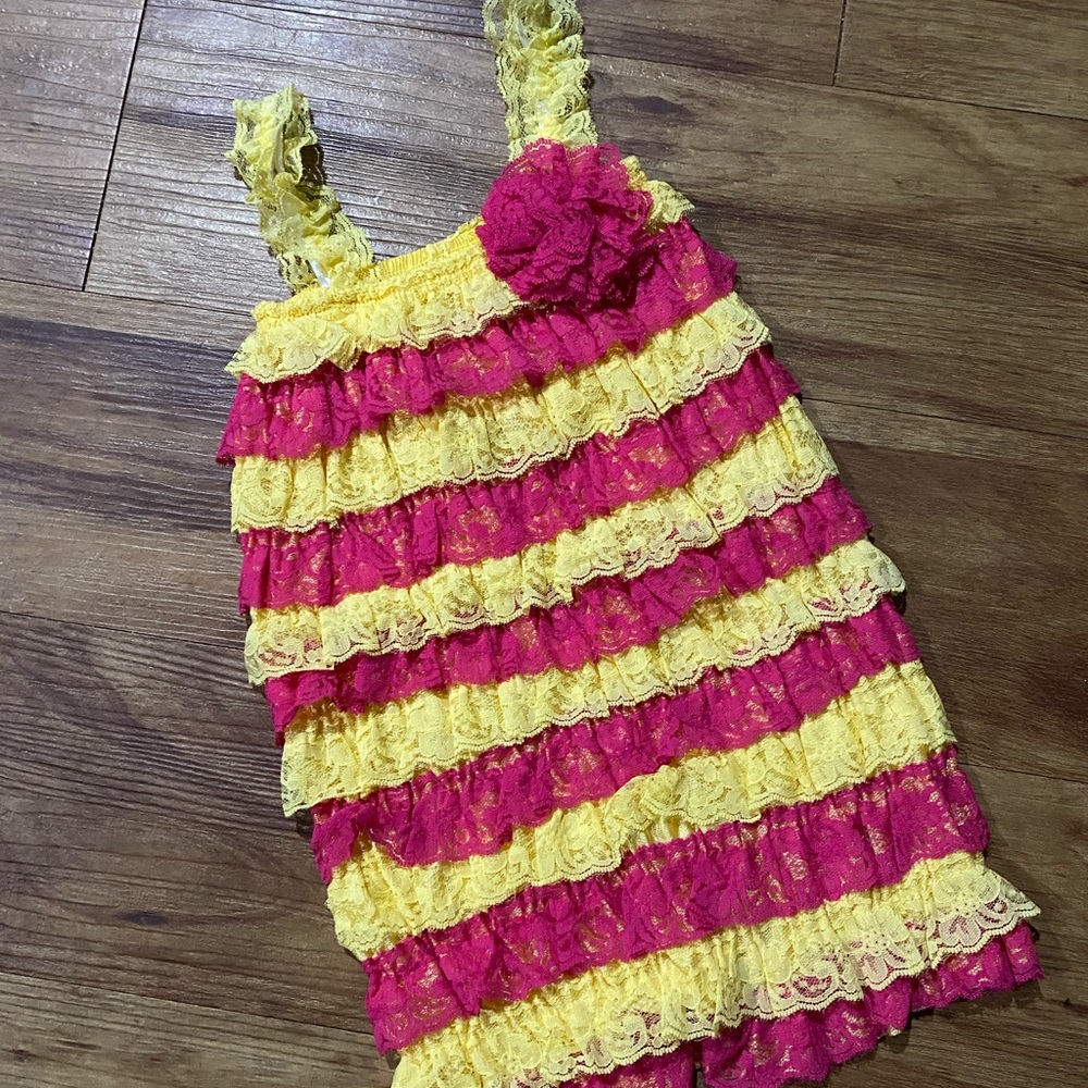 Pink & Yellow Lace Romper